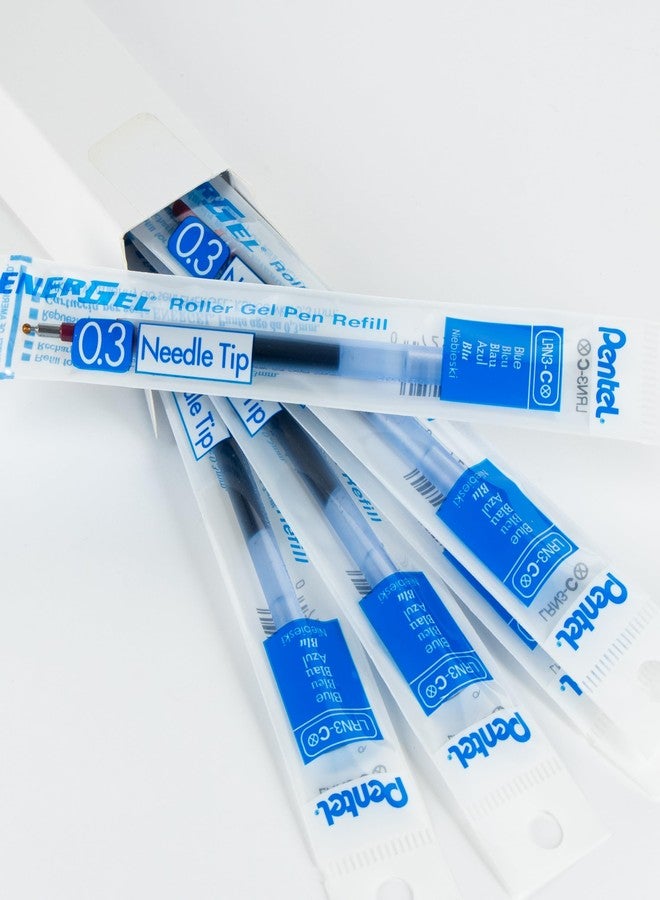 بنتل حبر إعادة تعبئة Pentel - لقلم جل EnerGel، طرف إبرة 0.3 مم، رفيع للغاية، حبر أزرق، عبوة من 6 عبوات إعادة تعبئة (LRN3-6C) - Image 4